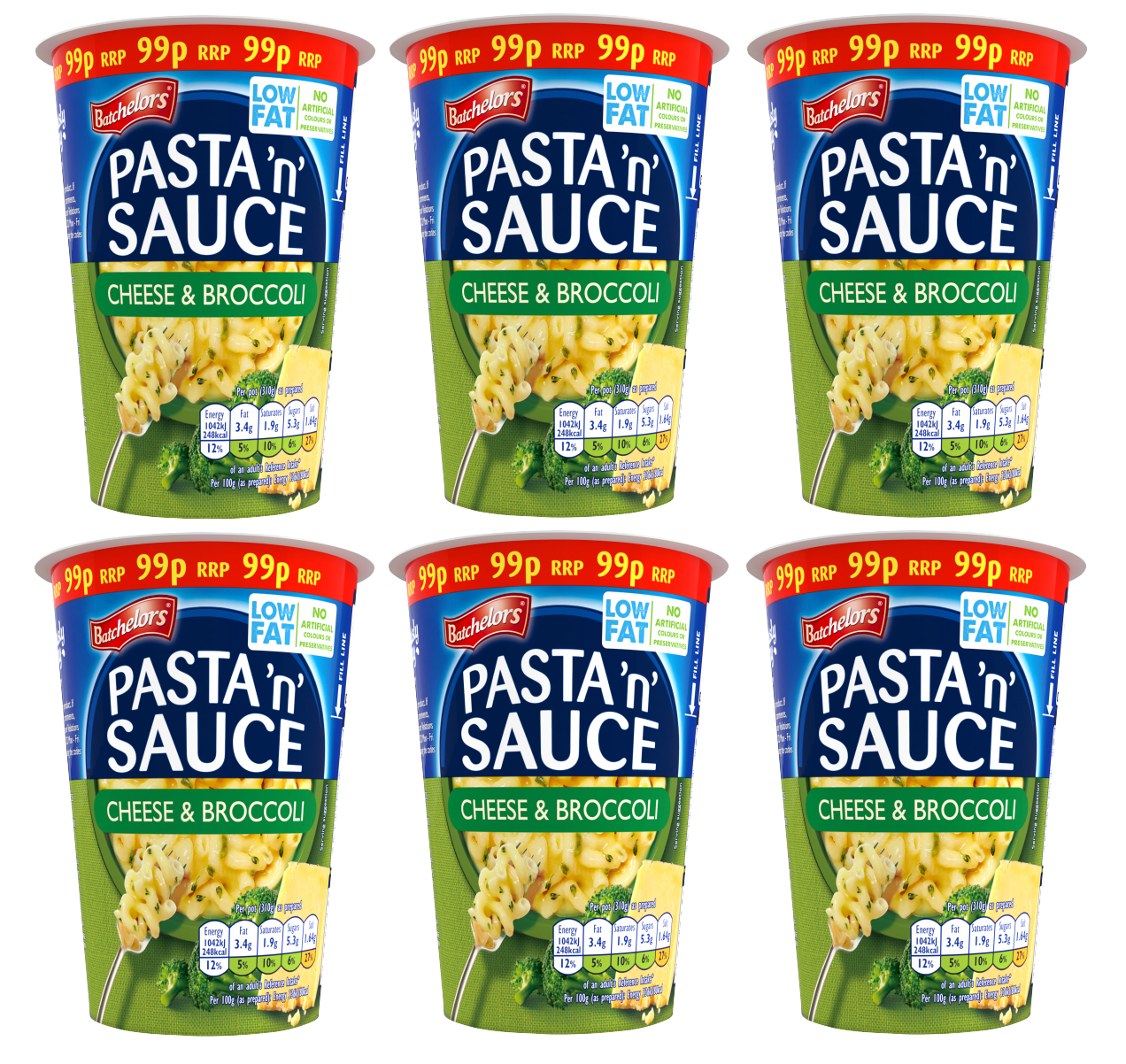 6 X Batchelors Pasta N Sauce Pot Cheese & Broccoli 65GM