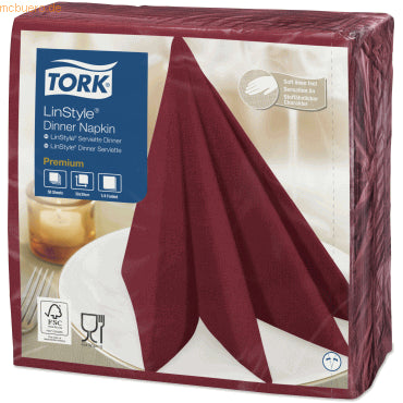 12 x 478855 Tork Linstyle® Burgundy Dinner Napkin, 4-Fold, 50Nap X12