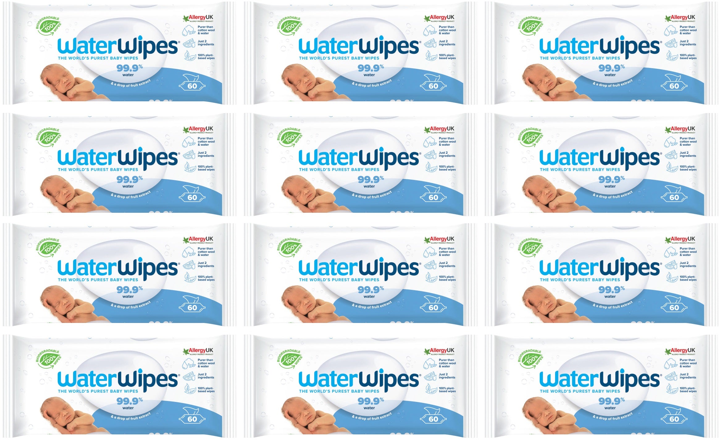 12 x Waterwipes 60 Baby Wipes