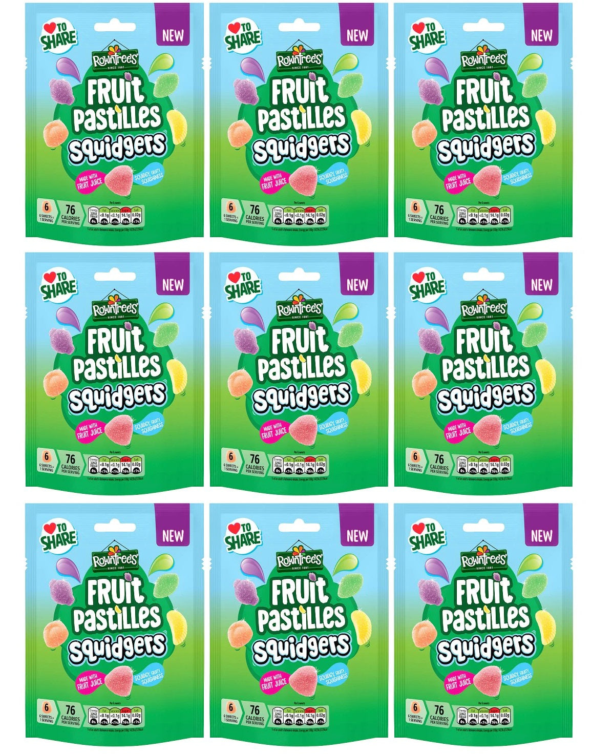 9 x Rowntrees Fruit Pastilles Squidgers Pouch - 120GM