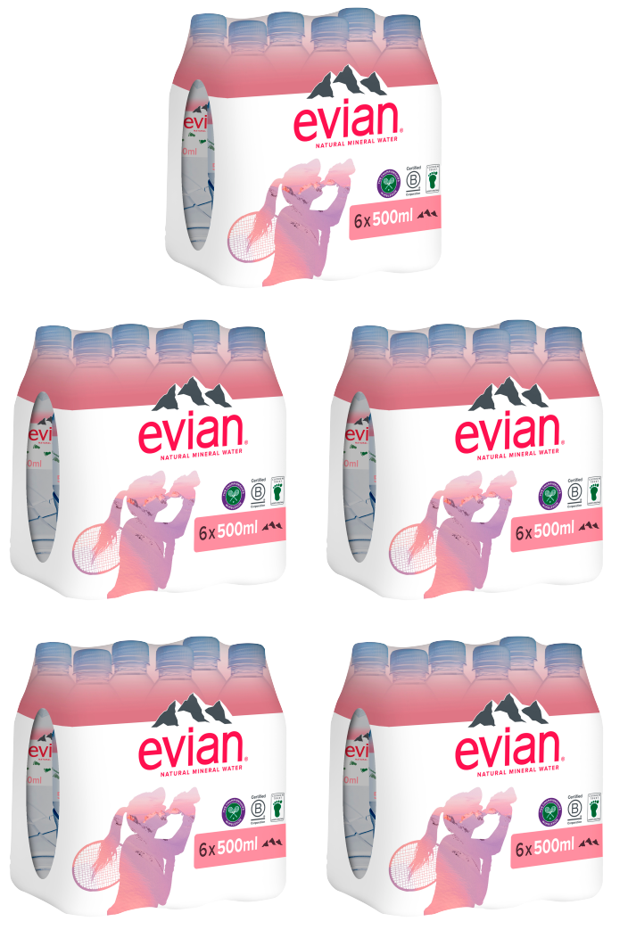5 x Evian Still Water 6Pk 6X500Mls