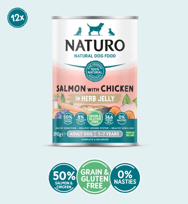 12 x Naturo Adult Dog Salmon & Chicken Jelly - 390GM