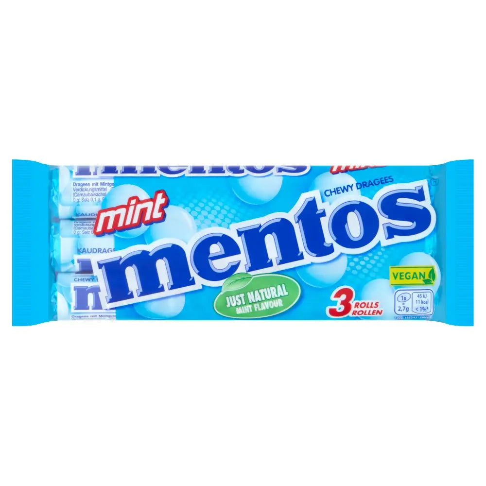 25 x Mentos Mint Chewy Dragees Rolls 3 X 38G (114G)