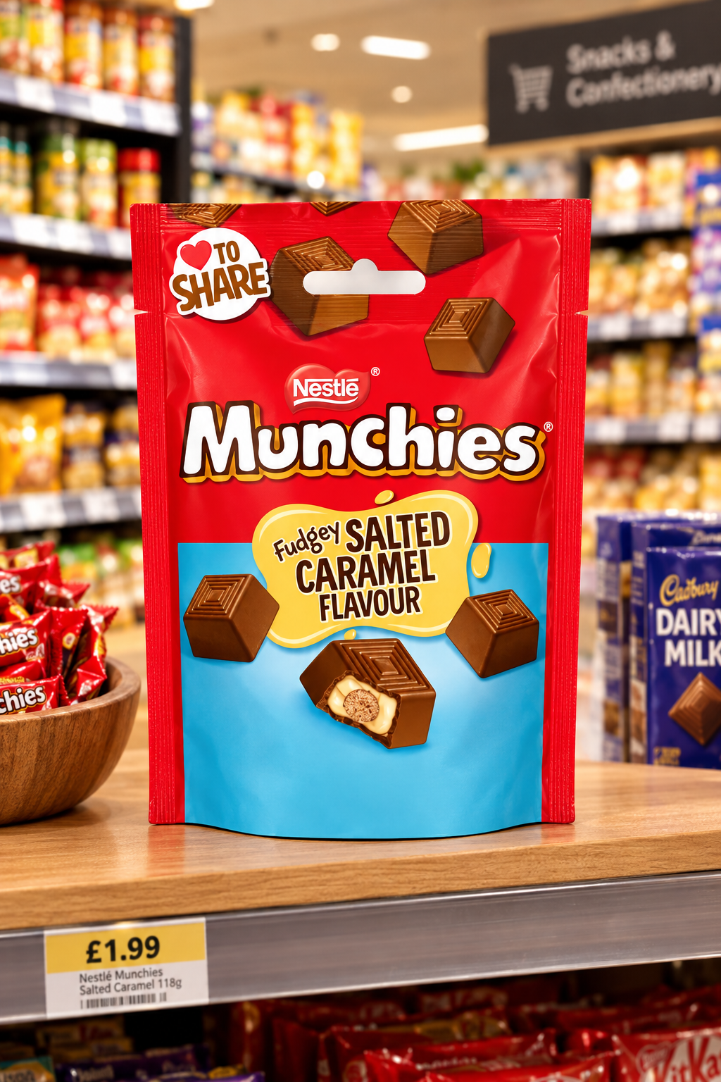 8 X Munchies Salted Carmel Fudge Bag - 97Gm