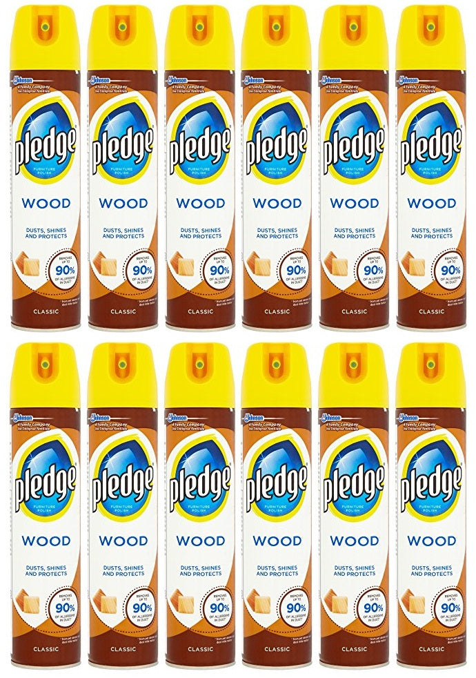 12 x Pledge Expert Wood Care Polish Aerosol Classic 250Ml