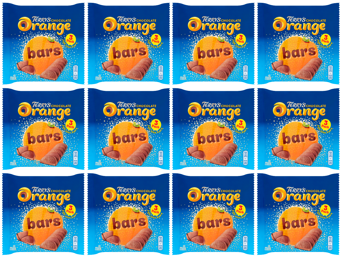 12 x Terrys Chocolate Orange Milk 3 Bars Pack 105Gm