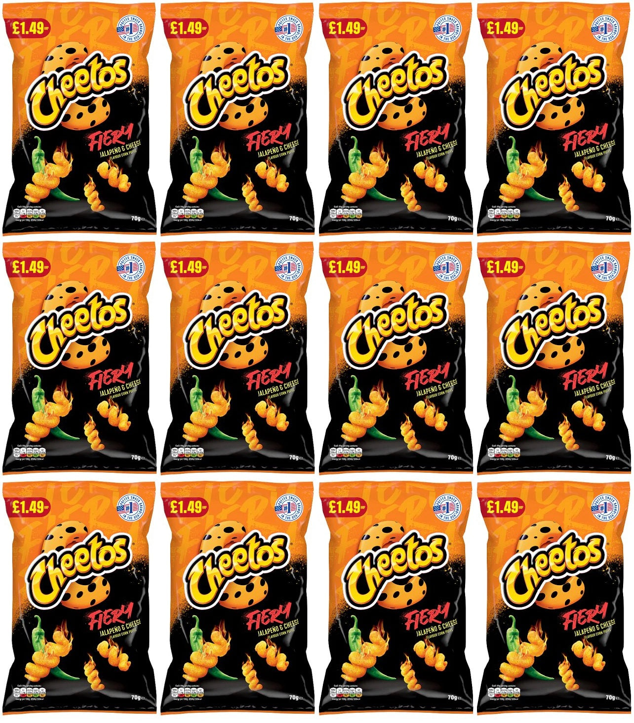 12 x Cheetos Twisted Fiery Jalapeno & Cheese - 70GM
