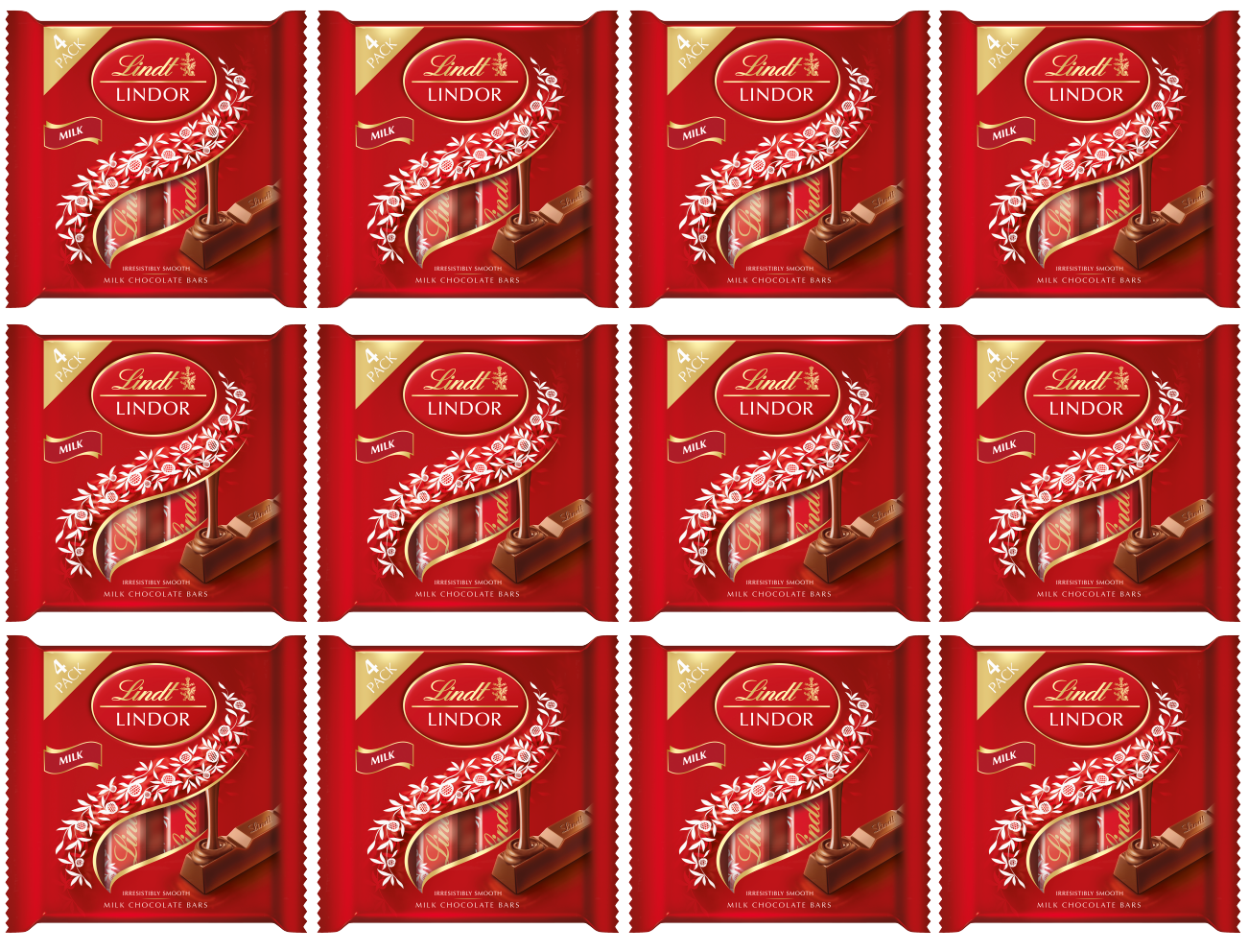 12 x Lindor Milk Treat Bar 4Pk 100Gm