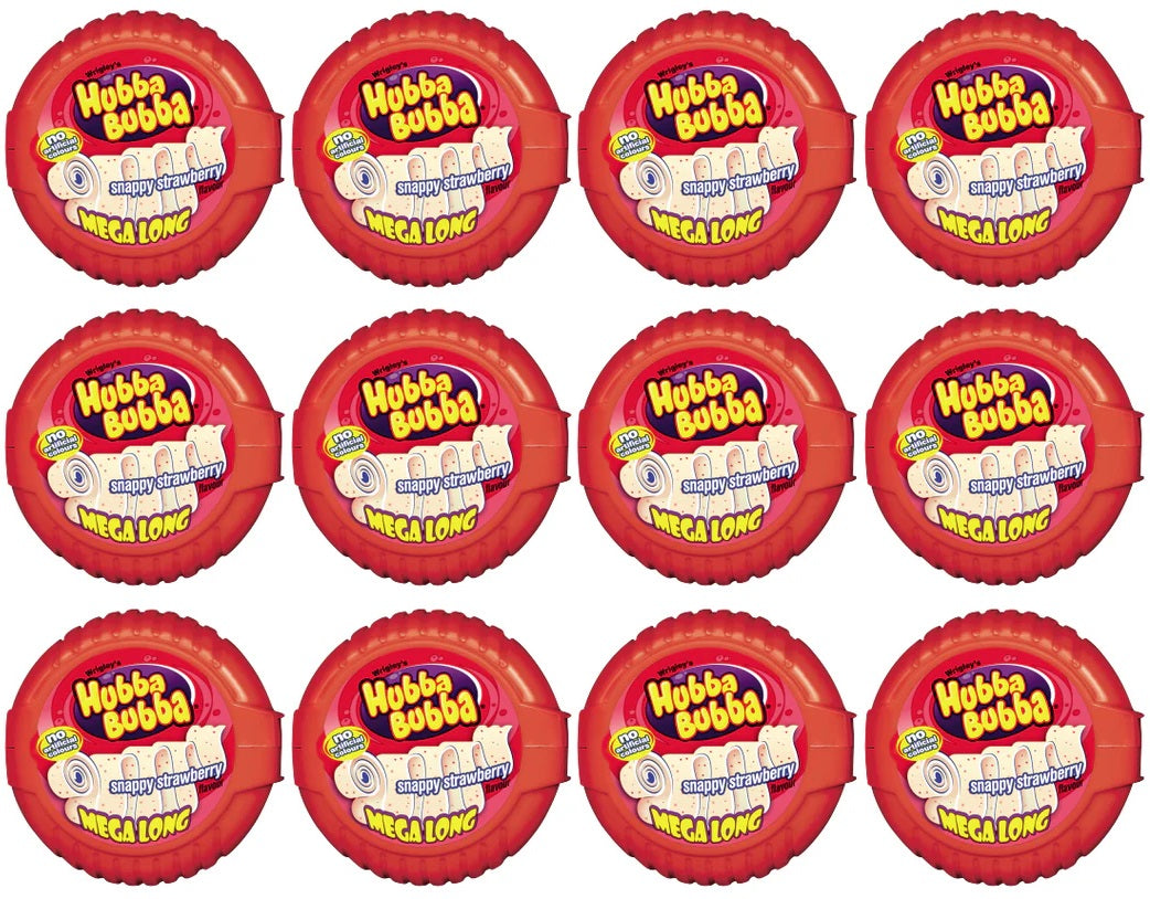 12 x Hubba Bubba Mega Long Tape Strawberry 56Gm