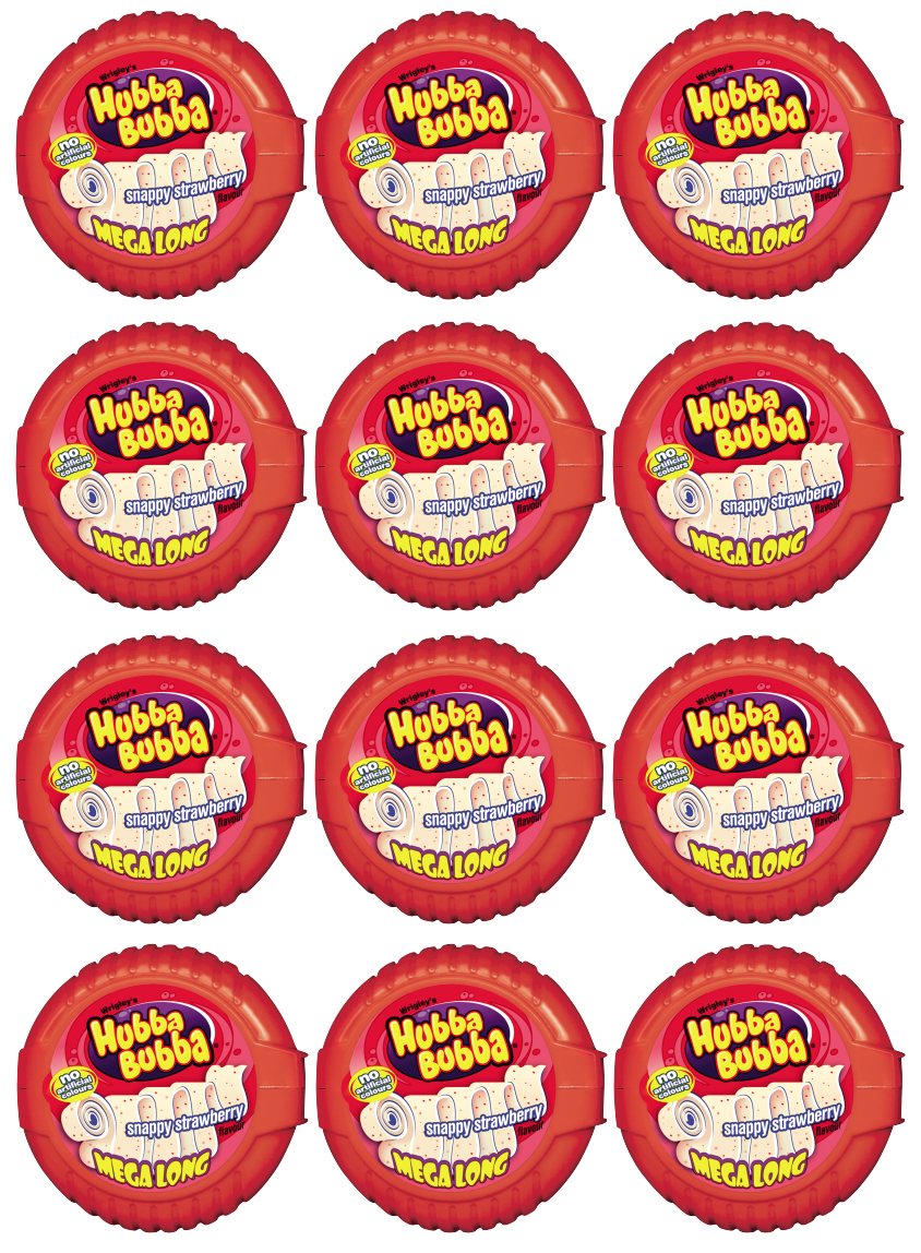 12 x Hubba Bubba Mega Long Tape Strawberry 56Gm