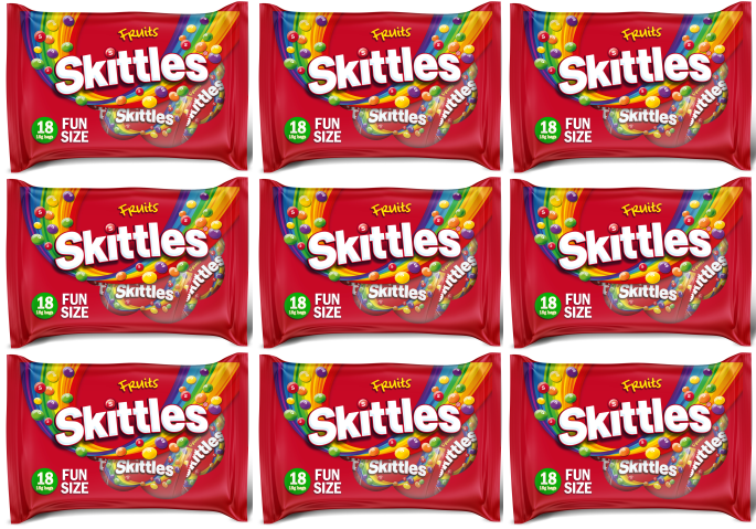 9 x Skittles Fruit Funsize (18 Bags) - 324Gm
