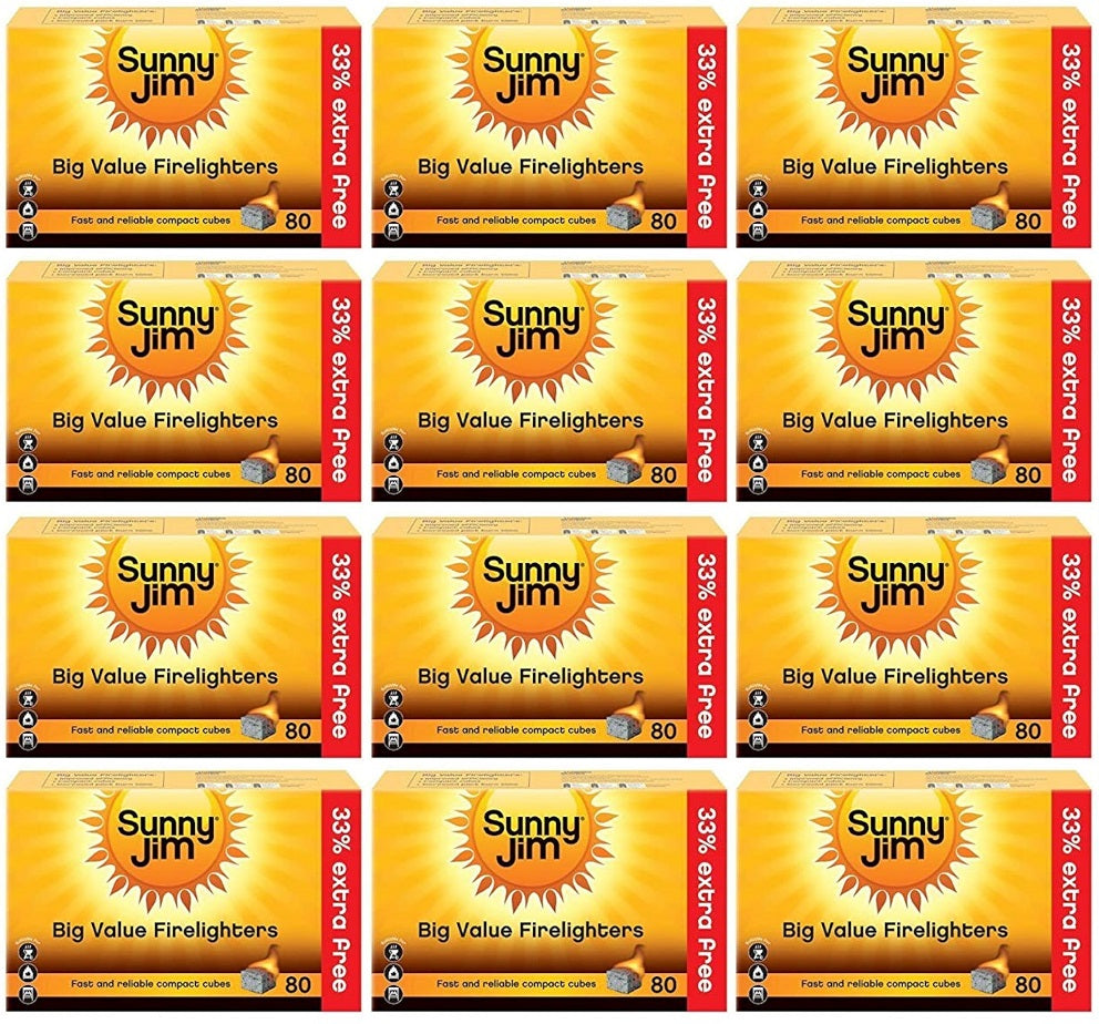 12 x Sunny Jim Firelighters 80/60 Pack - 80 PACK
