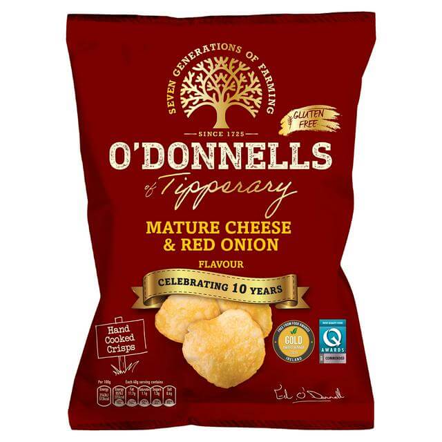 12 x O Donnells Mature Cheese & Red Onion Flavour Crisps 125G