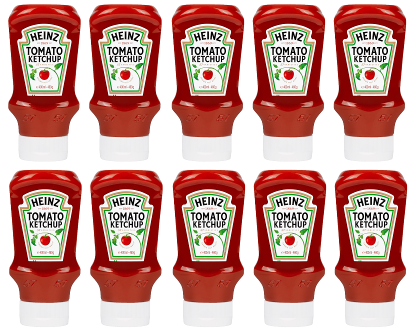 10 x Heinz Tomato Ketchup Top Down 460Gm
