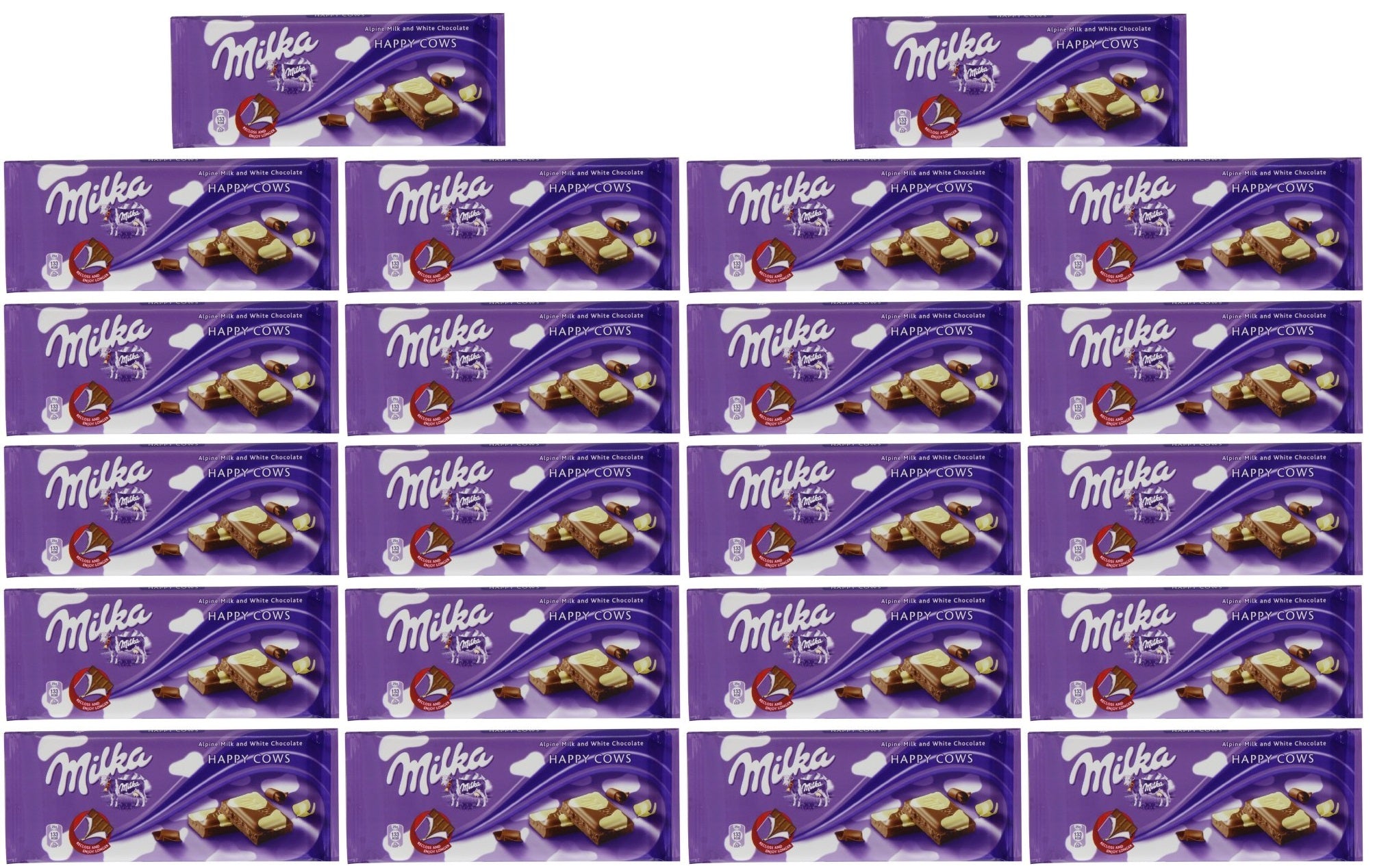 23 x Milka Happy Cows Milk And White Chocolate Bar 100G
