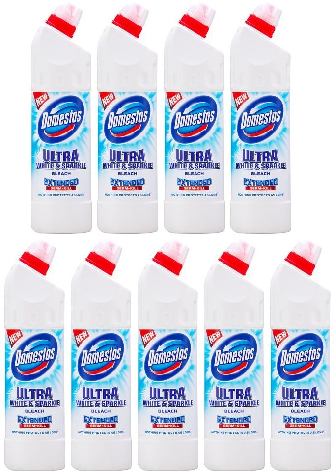 9 x Domestos Thick Bleach White & Sparkle 750 Ml