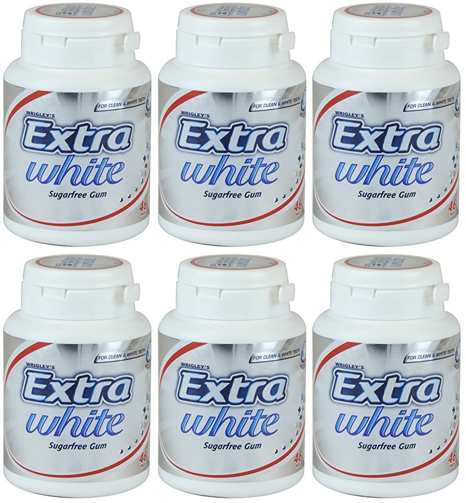 6 x Extra White Sugarfree Chewing Gum Bottle 46 Pieces