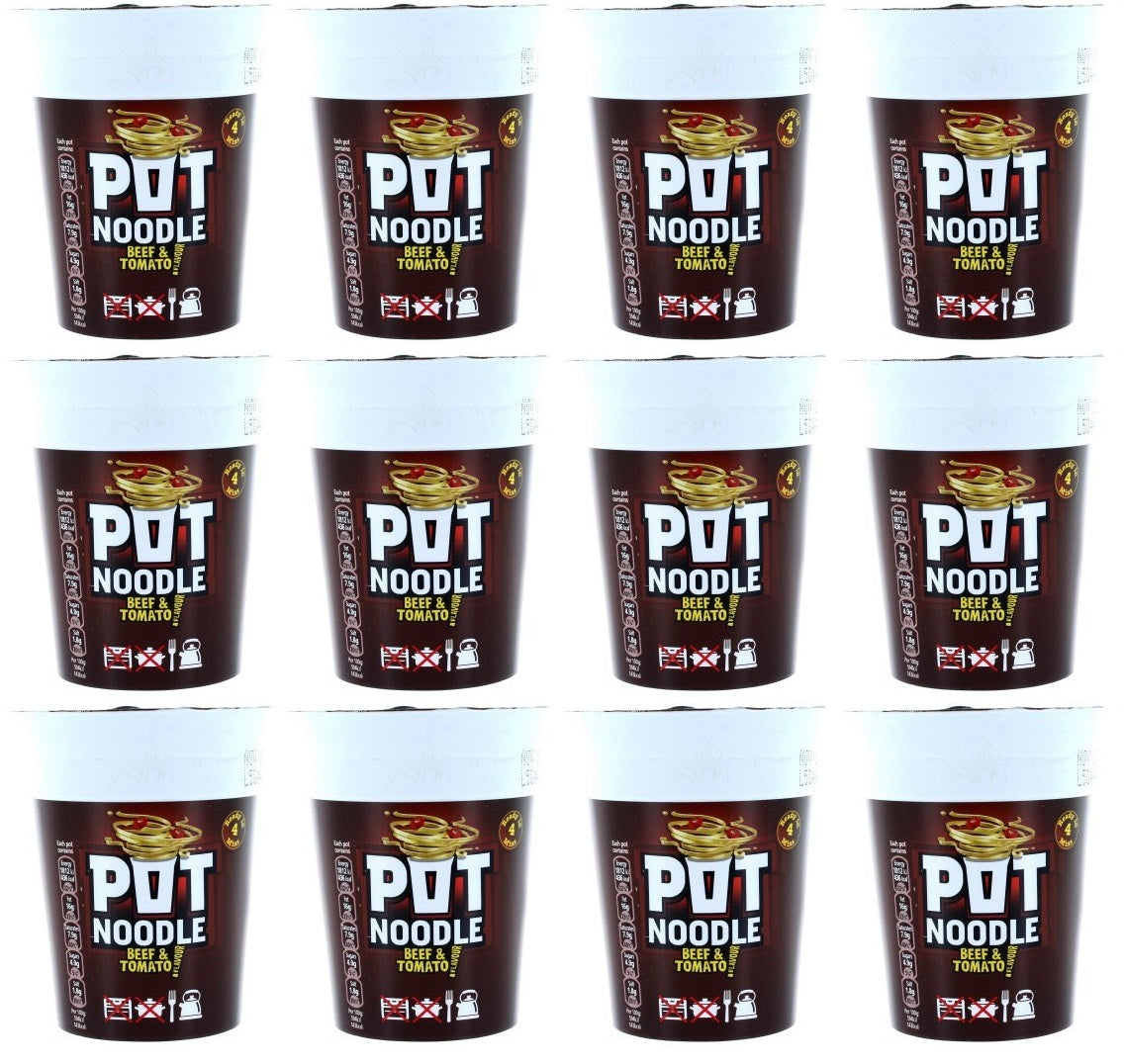 12 x Pot Noodle Instant Snack Beef & Tomato 90 G