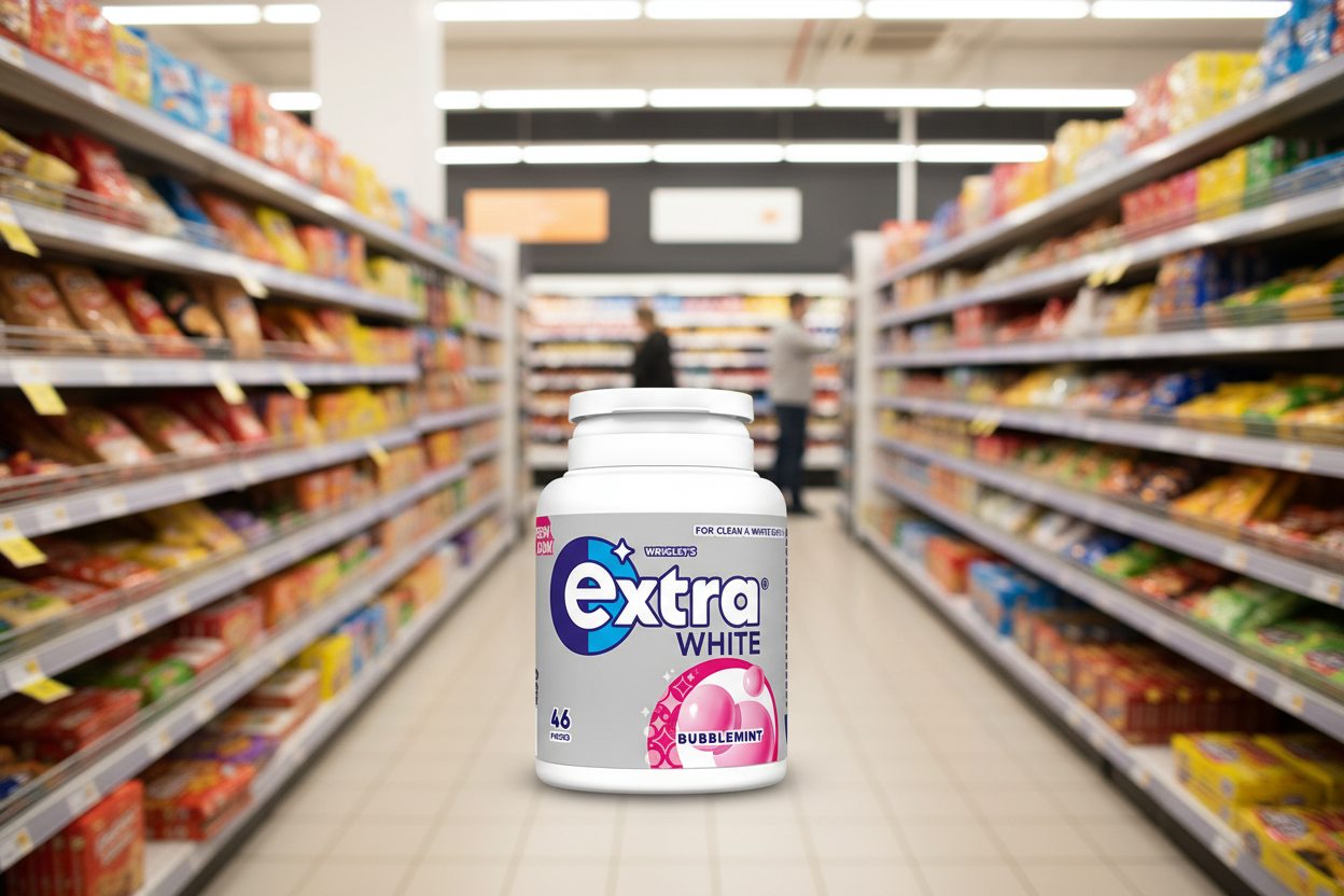 6 x Extra White Bubblemint Sugarfree Chewing Gum Bottle 46 Pieces