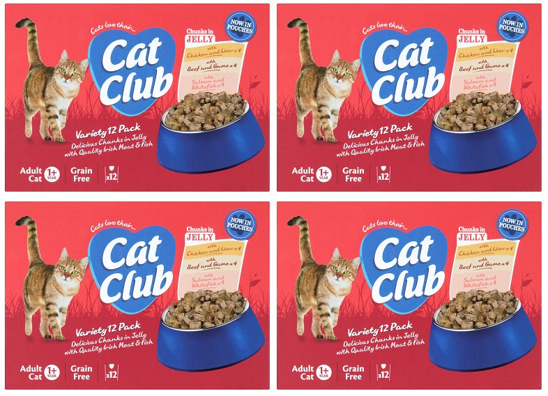 4 X Cat Club Chunks Jelly Variety 12 Pack - 12X100Gm