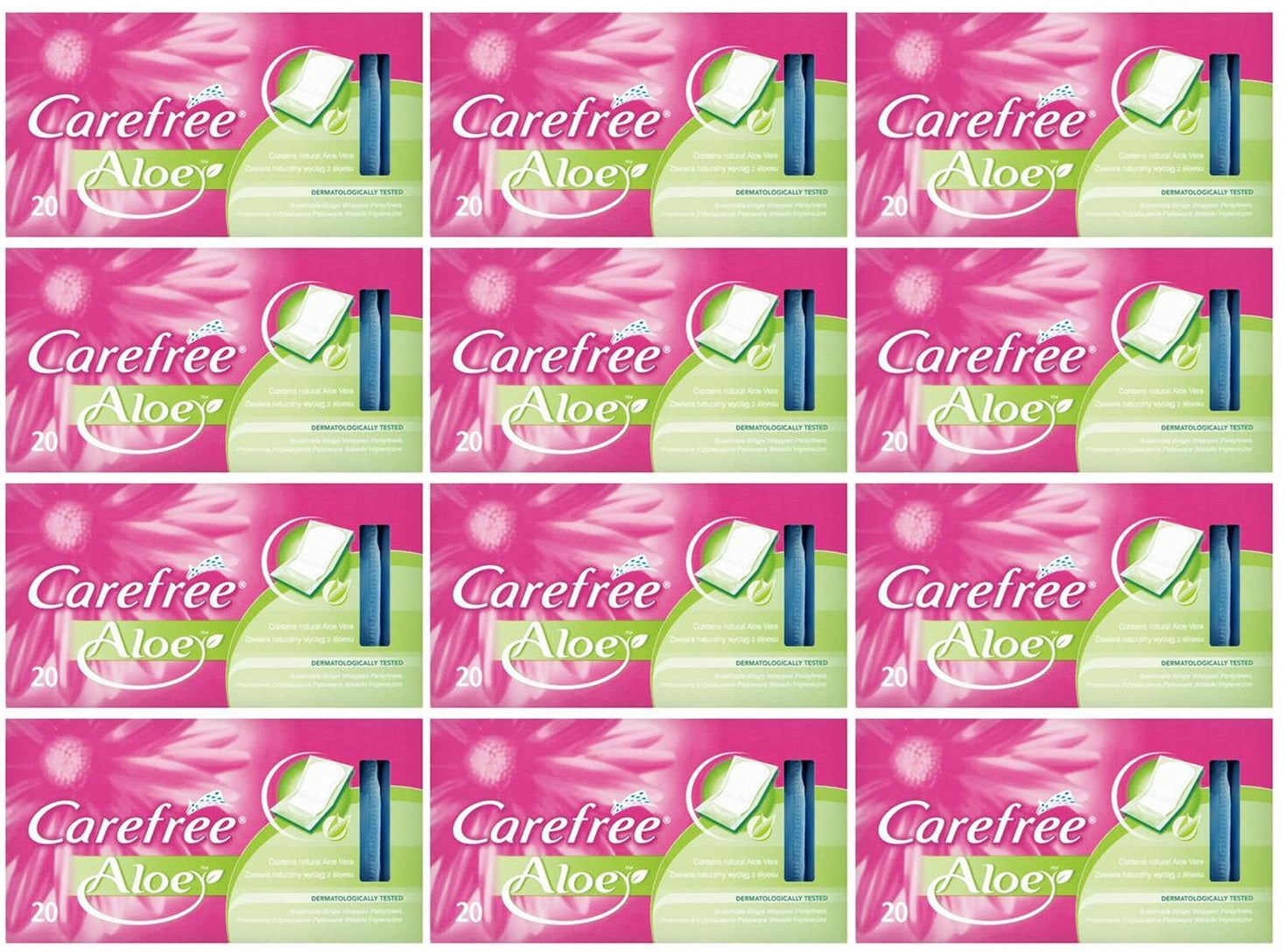 12 x Carefree® Cotton Aloe Pantyliners 20Ct