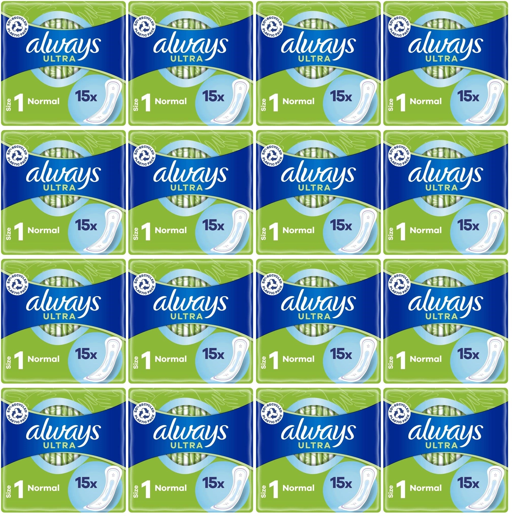 16 x Always Ultra Day Sanitary Towels Normal (Size 1) 15 Pads