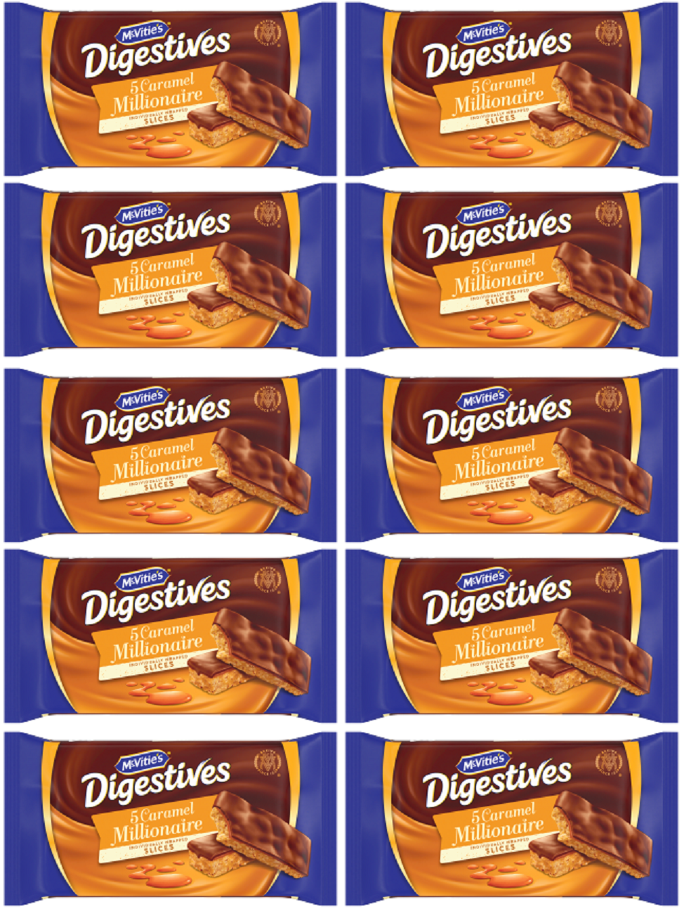 10 x Digestive Caramel Slices Snacksize 5pk - 109.9GM