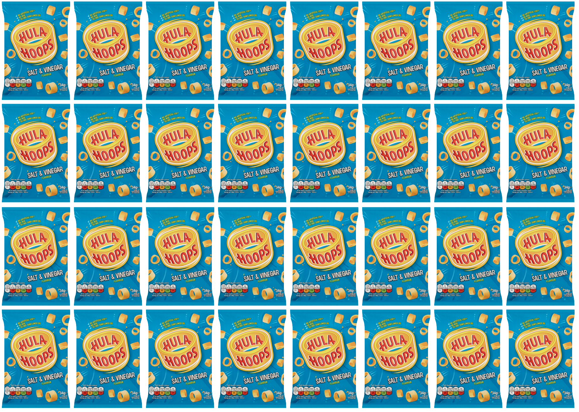32 x Hula Hoops Salt & Vinegar 34Gm