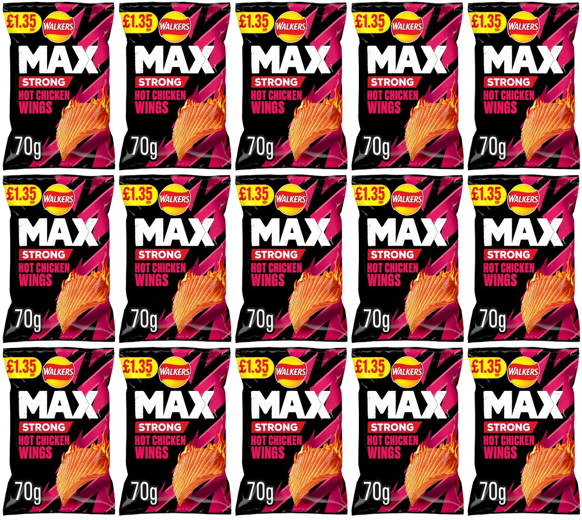 15 X Walkers Max Strong Hot Chicken Wings - 70Gm