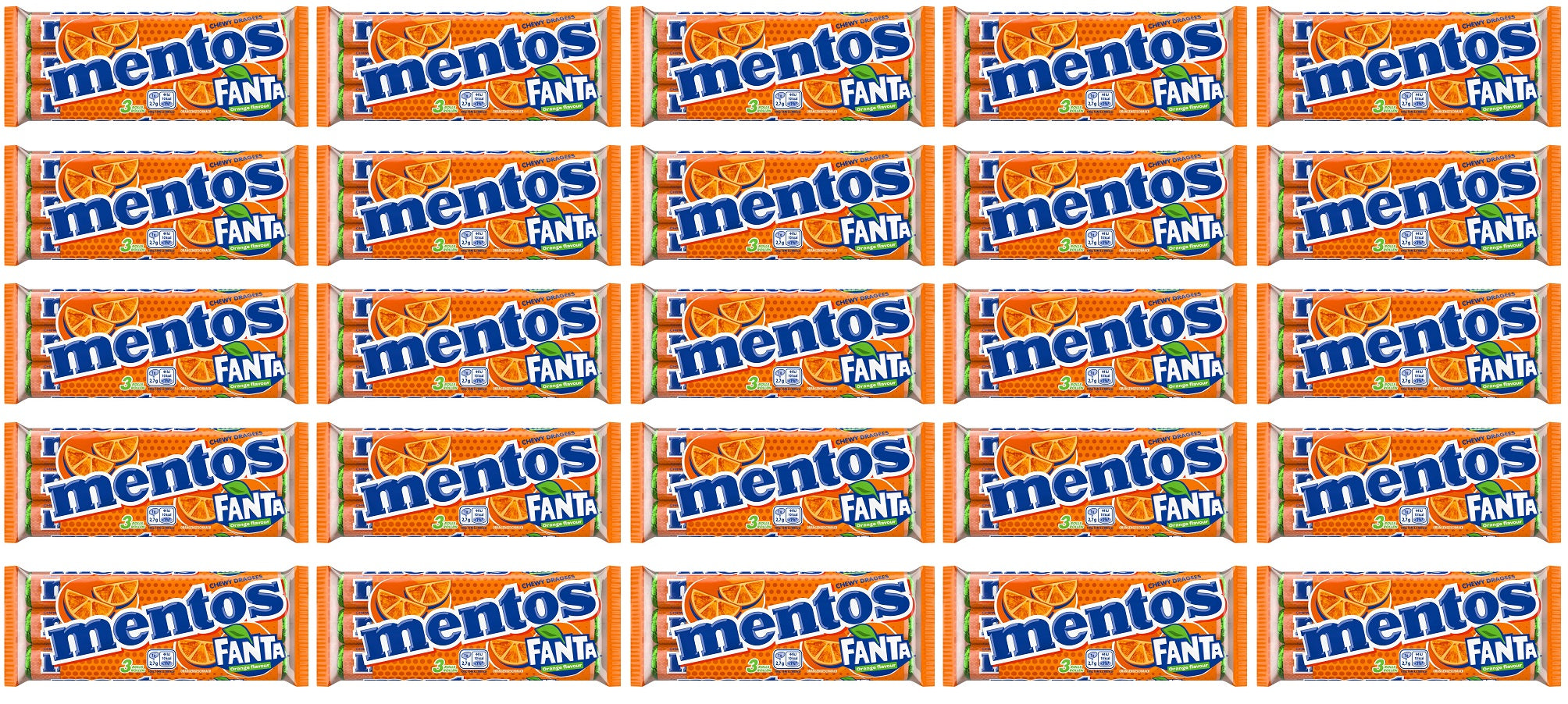 25 x Mentos Fanta Chewy Dragees Orange Flavour 3 X 37.5G