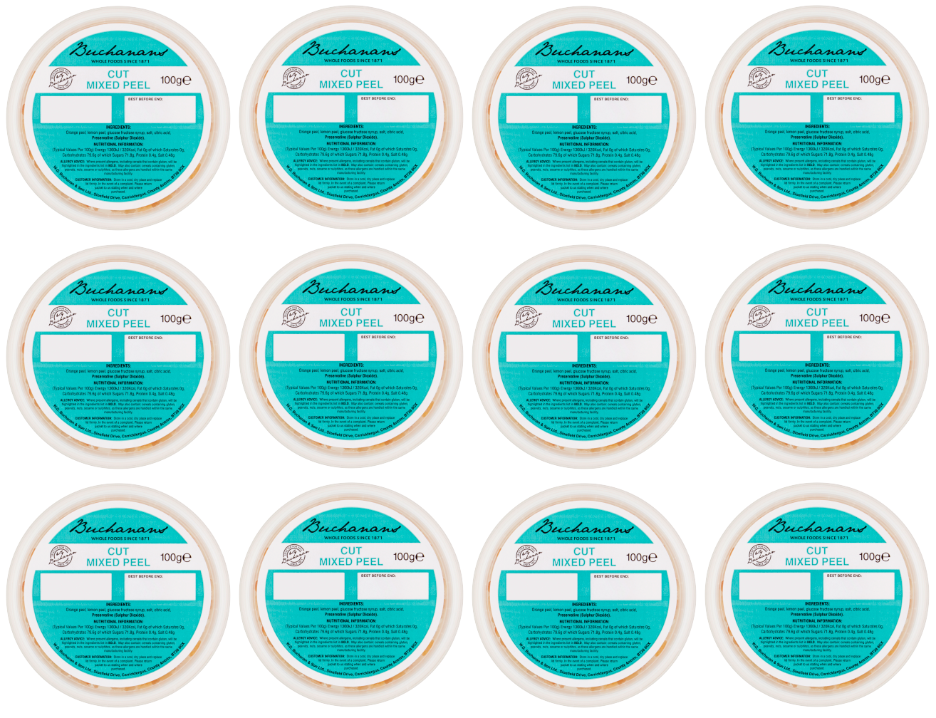 12 x Buchanan Mixed Peel 100G