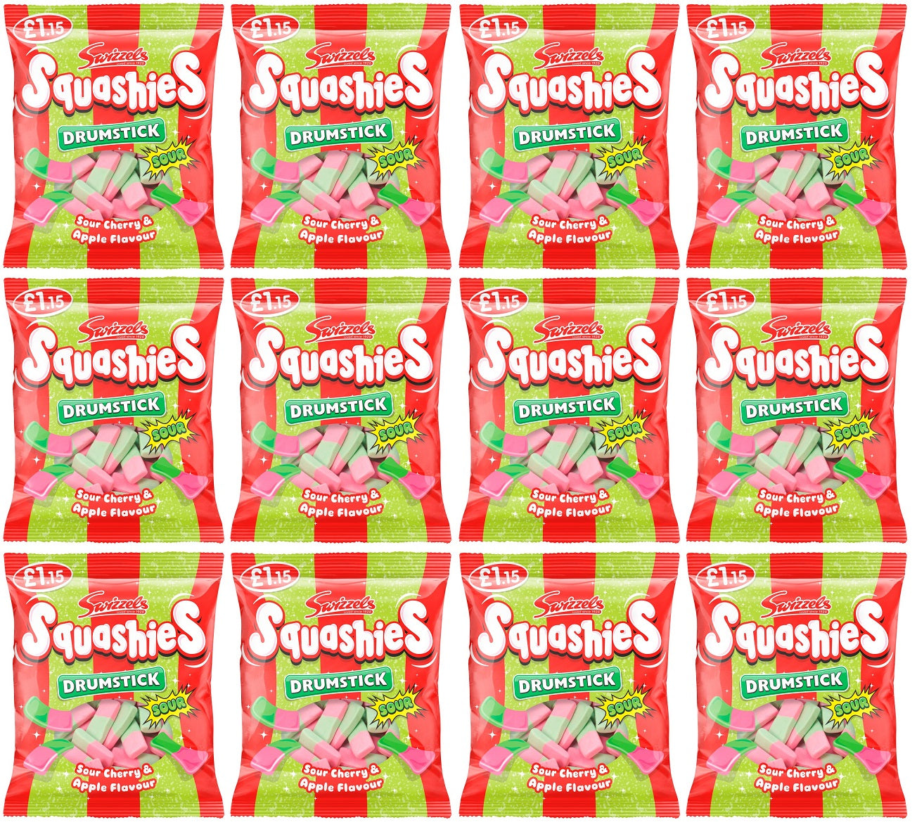 12 x Swizzels Squashies Sour Cherry & Apple 120Gm