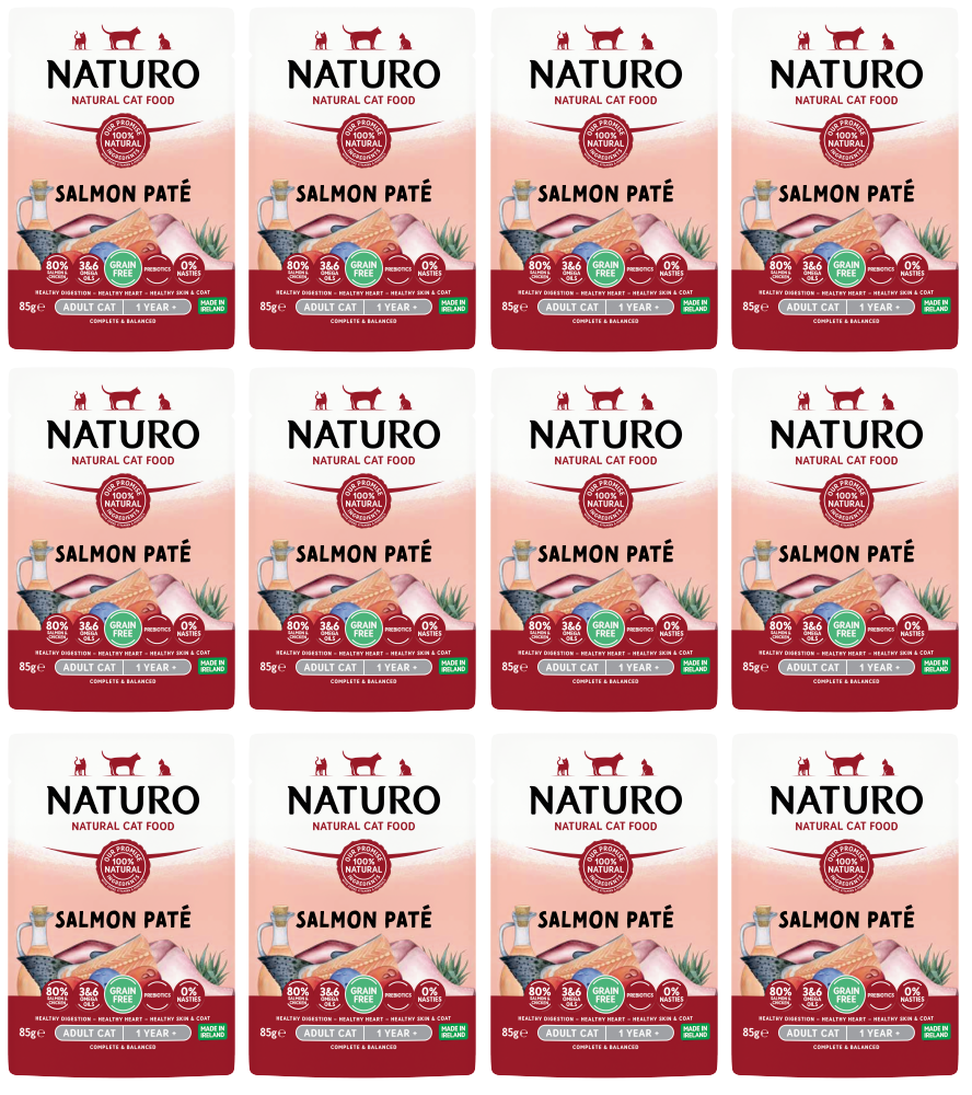 12 x Naturo Cat Pouch Salmon Pate - 85GM