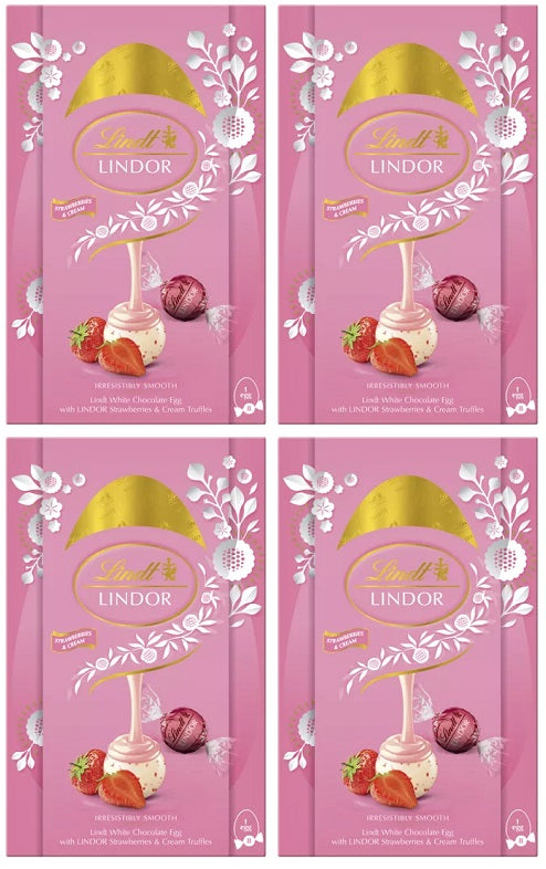 4 x Lindt White Choc Egg Strawberries & Cream Truffles - 260GM