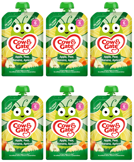 6 x Cow & Gate Pouch Apple Pear Banana & Apricot - 100G