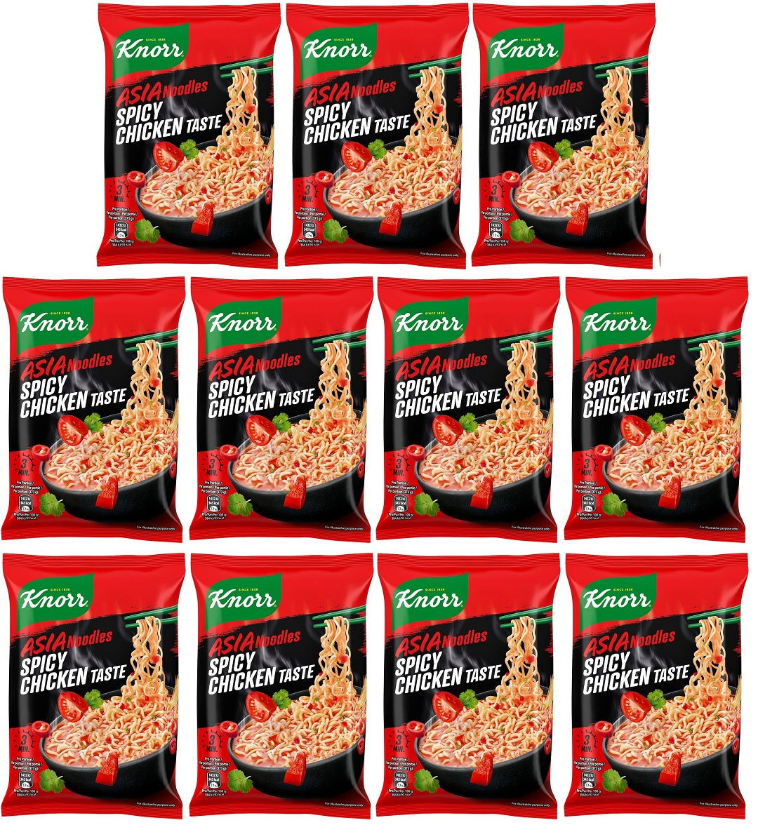 11 x Knorr Spicy Chicken Taste Asia Noodles 73G