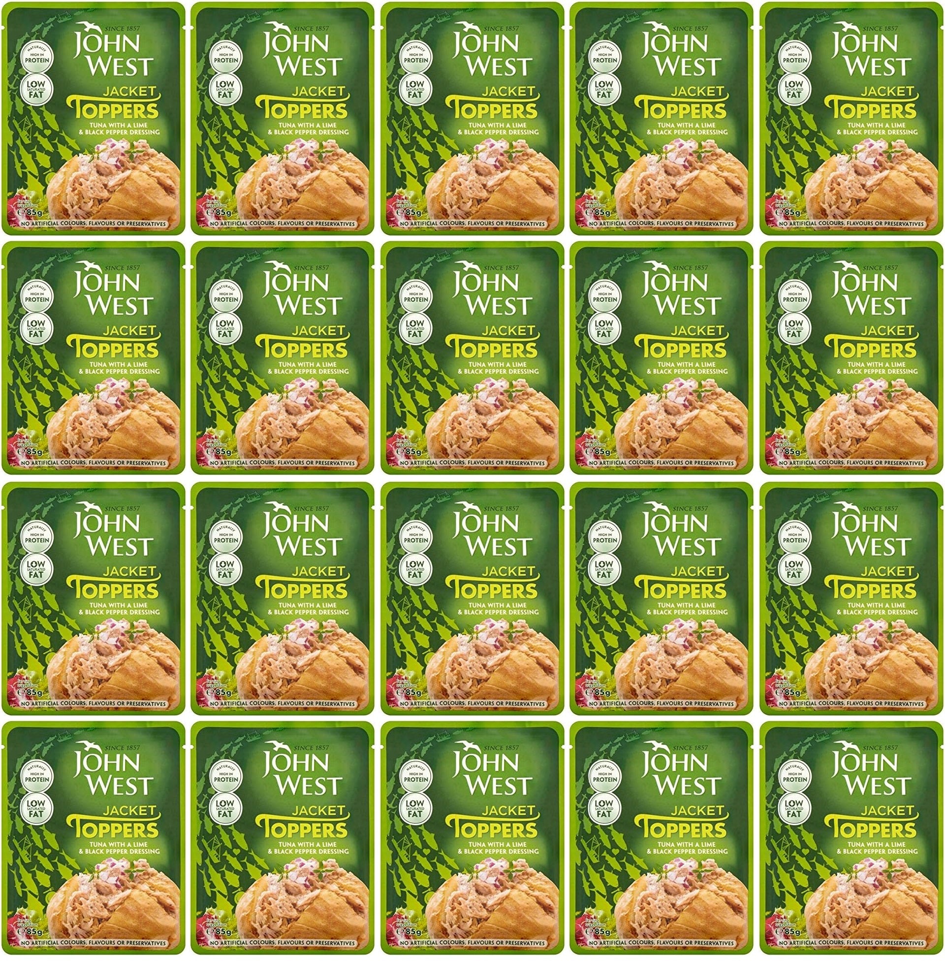 20 x John West Jacket Toppers Tuna With A Lime & Black Pepper Dressing 85G