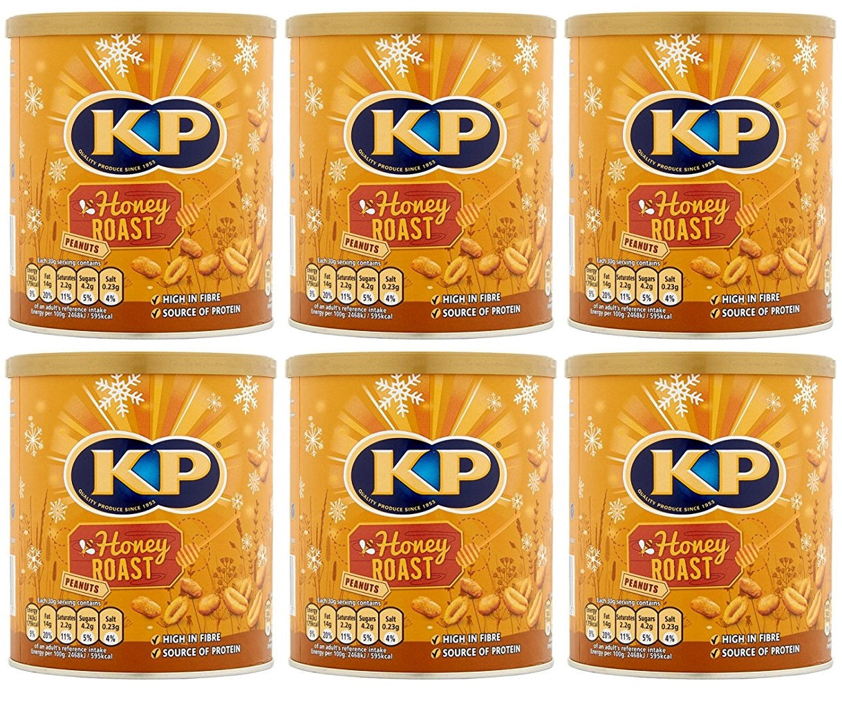 6 X Kp Honey Roasted Peanuts Tin 375GM