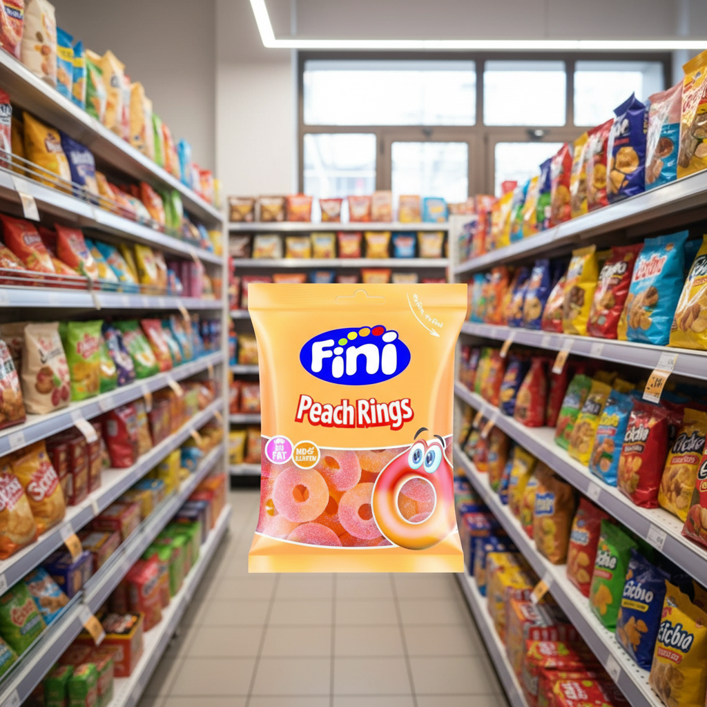12 X Fini Fizzy Peach Rings Sweet Bag - 75Gm
