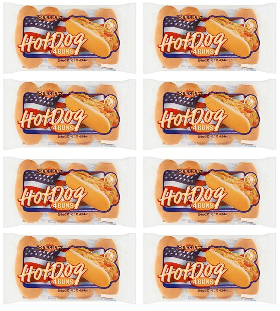 8 x Quickbury 4 Hot Dog Buns 250G