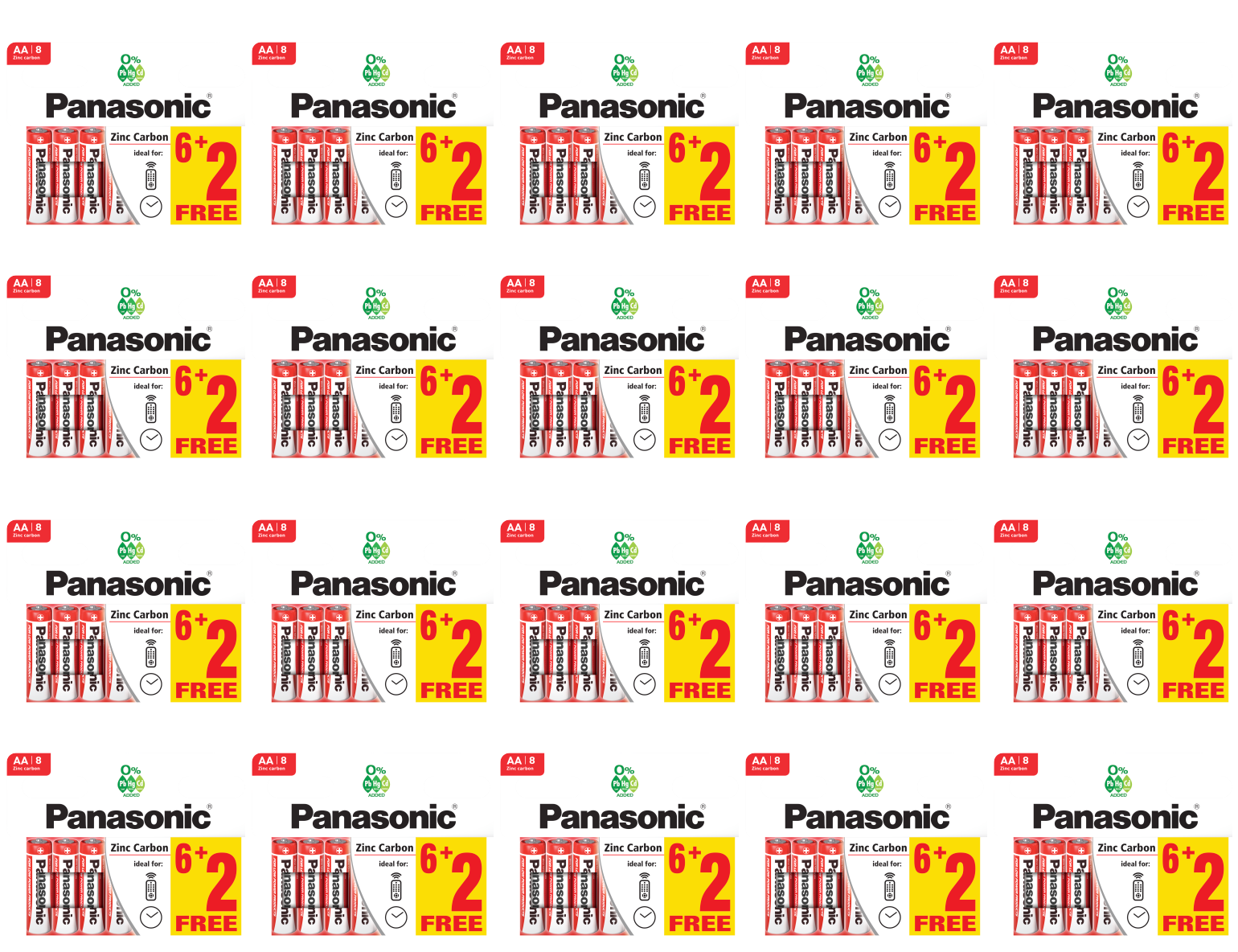 20 x Panasonic Batteries Aa 6+2 Free 8 Pack