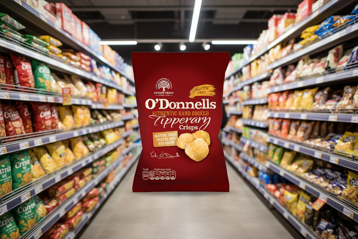 32 x O Donnells Of Tipperary Crisps Mature Irish Cheese & Onion 44g