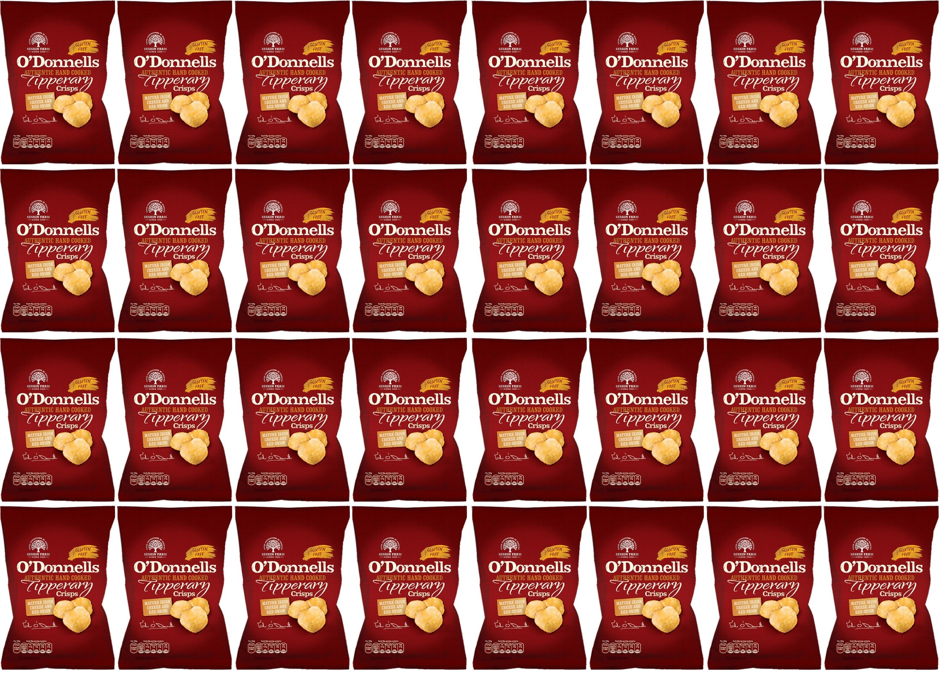 32 x O Donnells Of Tipperary Crisps Mature Irish Cheese & Onion 44g