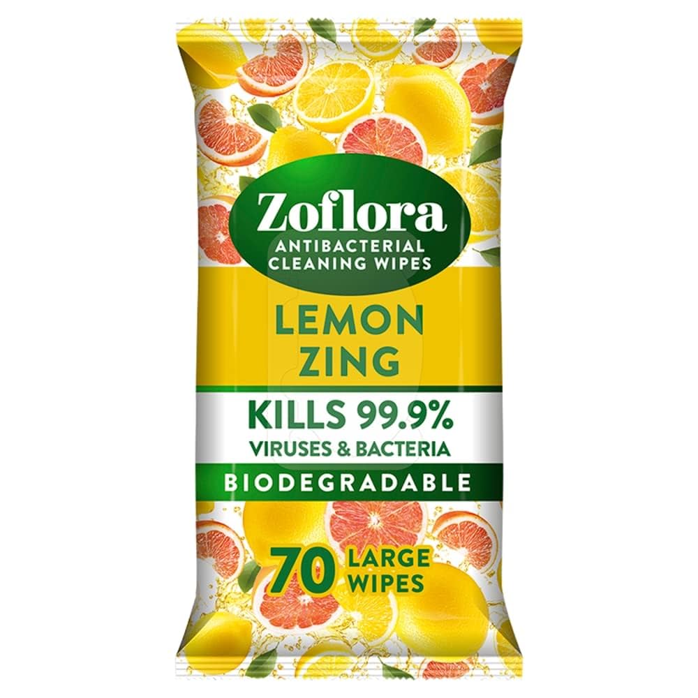 6 x Zoflora Antibacterial Wipes Lemon Zing - 70 PACK