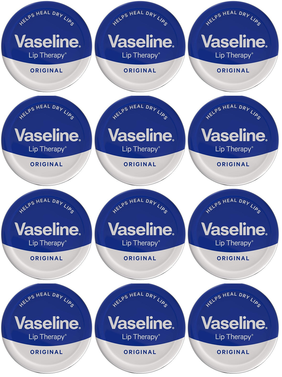 12 x Vaseline Lip Therapy Lip Balm Tin Original 20 G