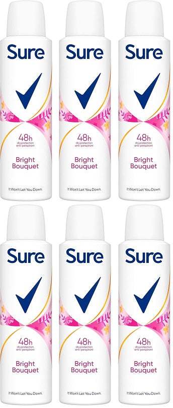 6 x Sure Anti-Perspirant Aerosol Bright Bouquet 150 Ml