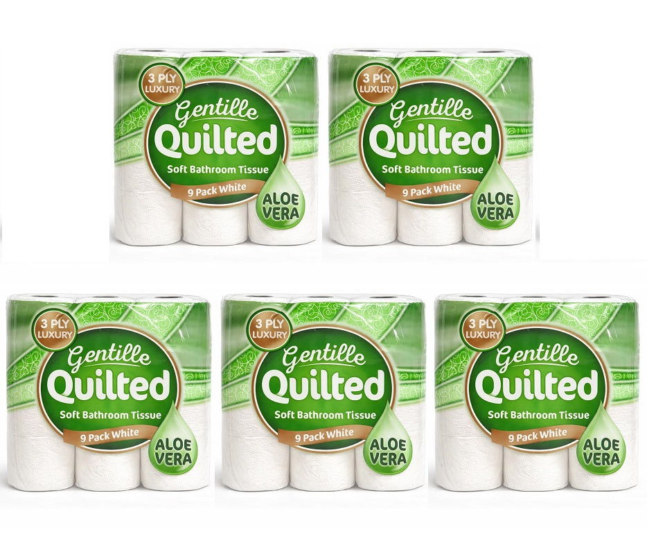 5 X Gentille Quilted Bathroom Tissue Aloe Vera - 9 Pack