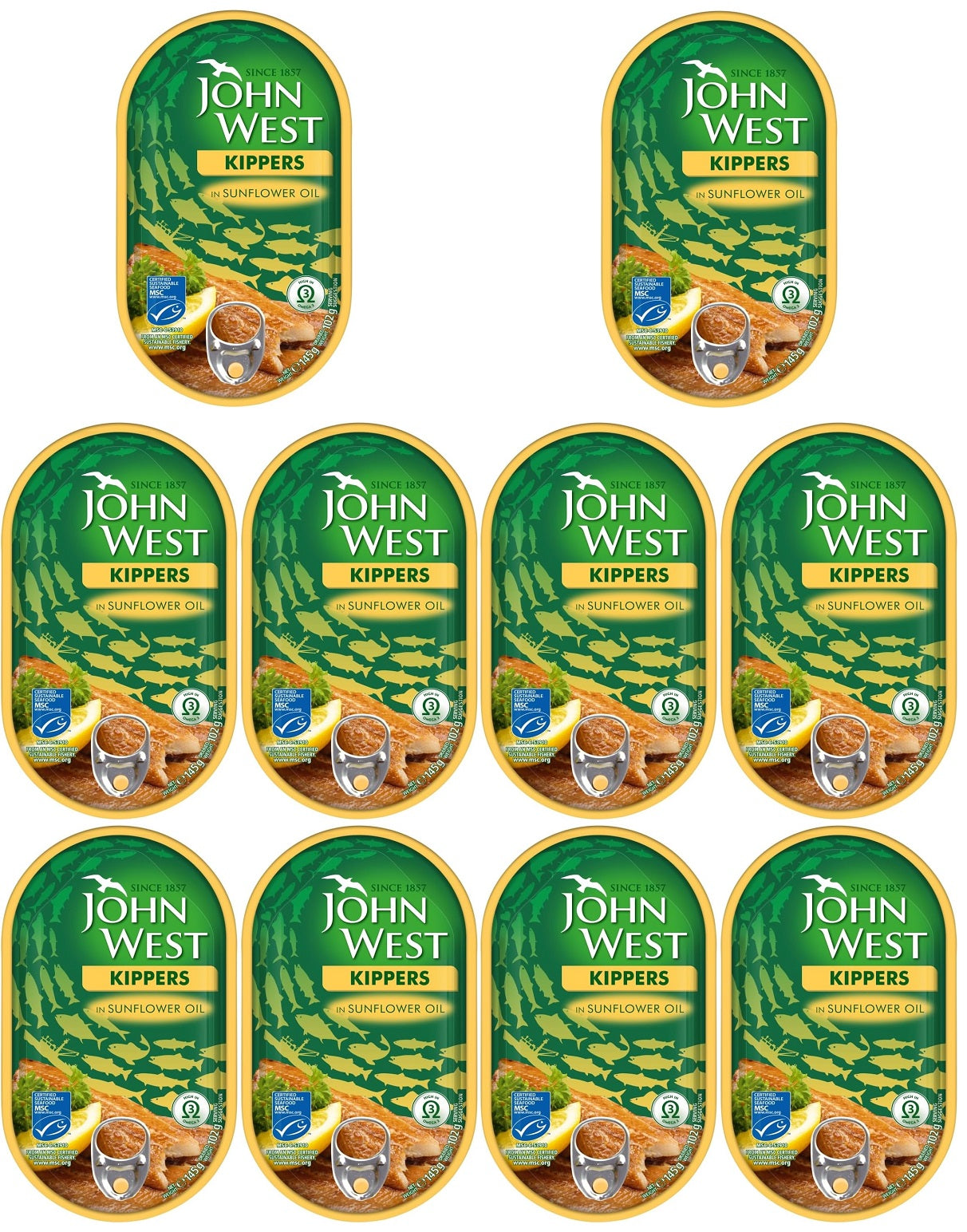 10 x John West Kipper Fillets Sunflower - 145G
