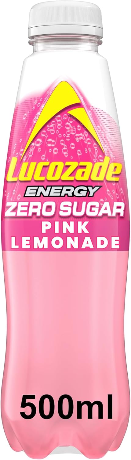 12 x Lucozade Energy Zero Sugar Drink Pink Lemonade 500Ml