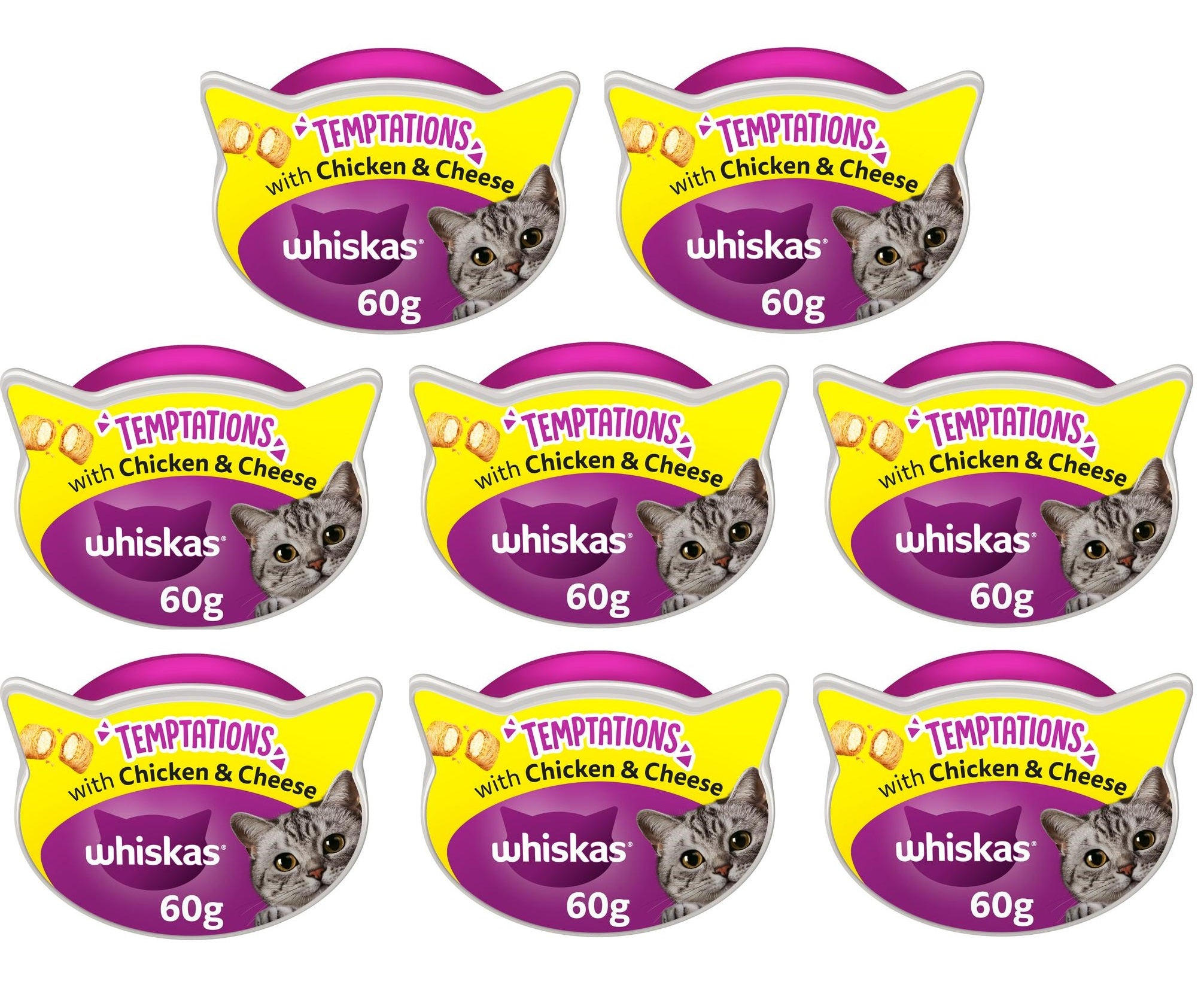 8 x Whiskas Temptations Adult Cat Treats With Chicken & Cheese 60G